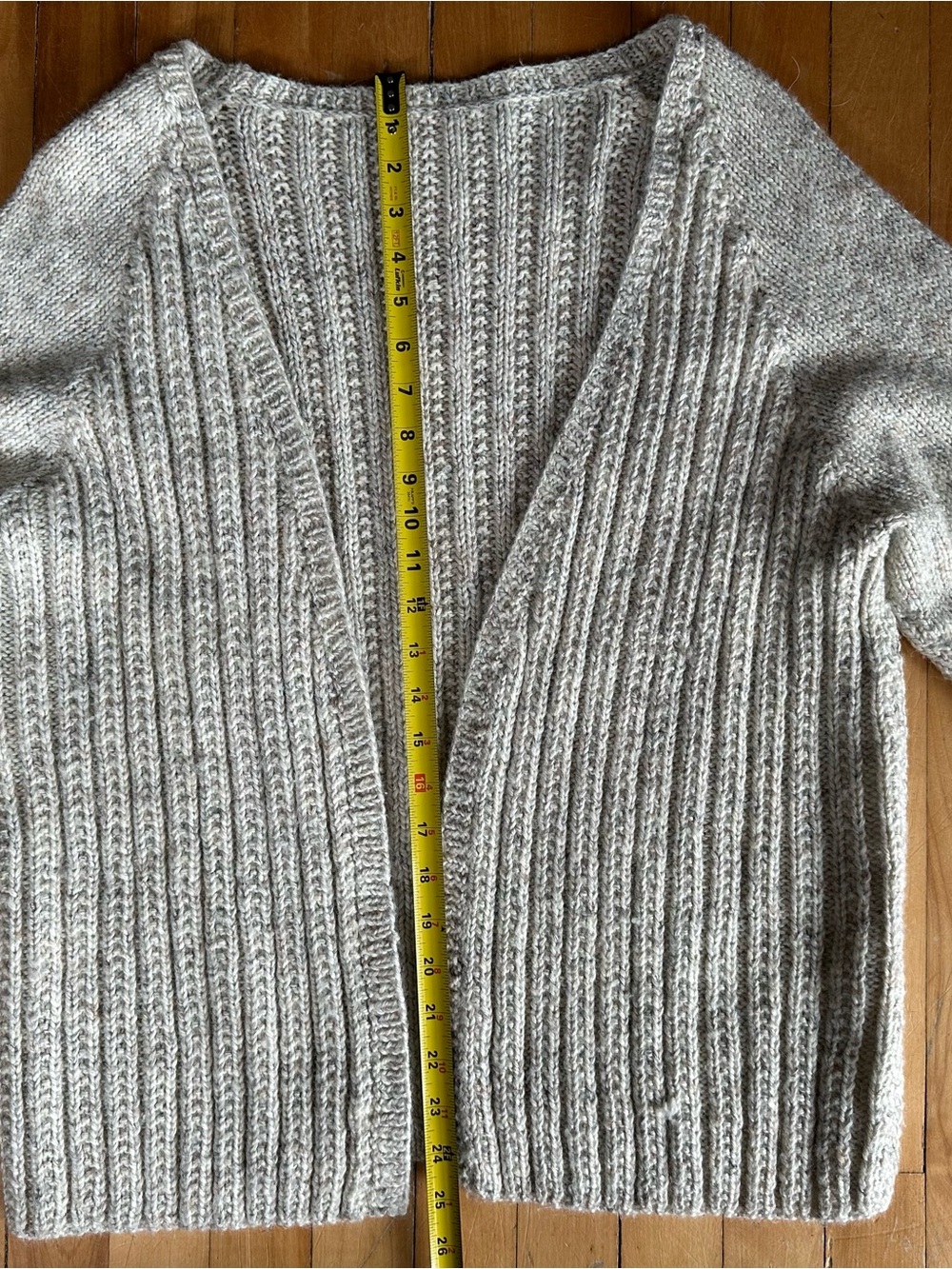 Hand knit Cozy Wool Ribbed Open-Front Cardigan Sweater in Oatmeal colour - Picture 3 of 3
